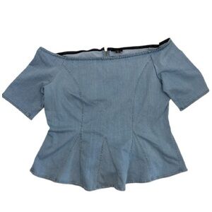 Thalia Sodi Light Blue Off-Shoulder Denim Peplum Crop Top size XXL